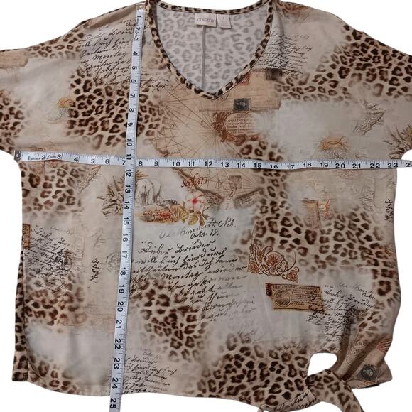 CHICO'S 1 Cute Travel Print Split Sleeves Blouse‎ Top M/8 Animals Maps Safari - Picture 5 of 16